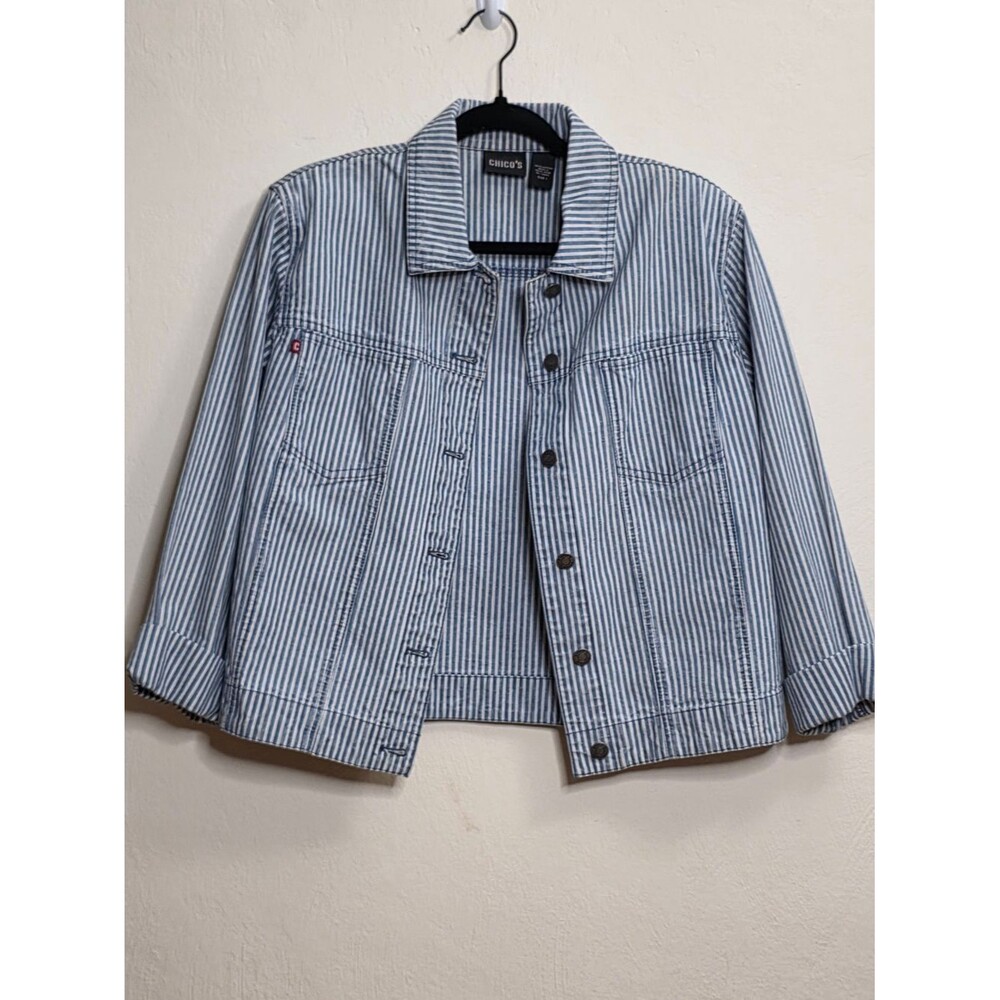 Chico's Striped Blue Cotton Button-Up Shirt